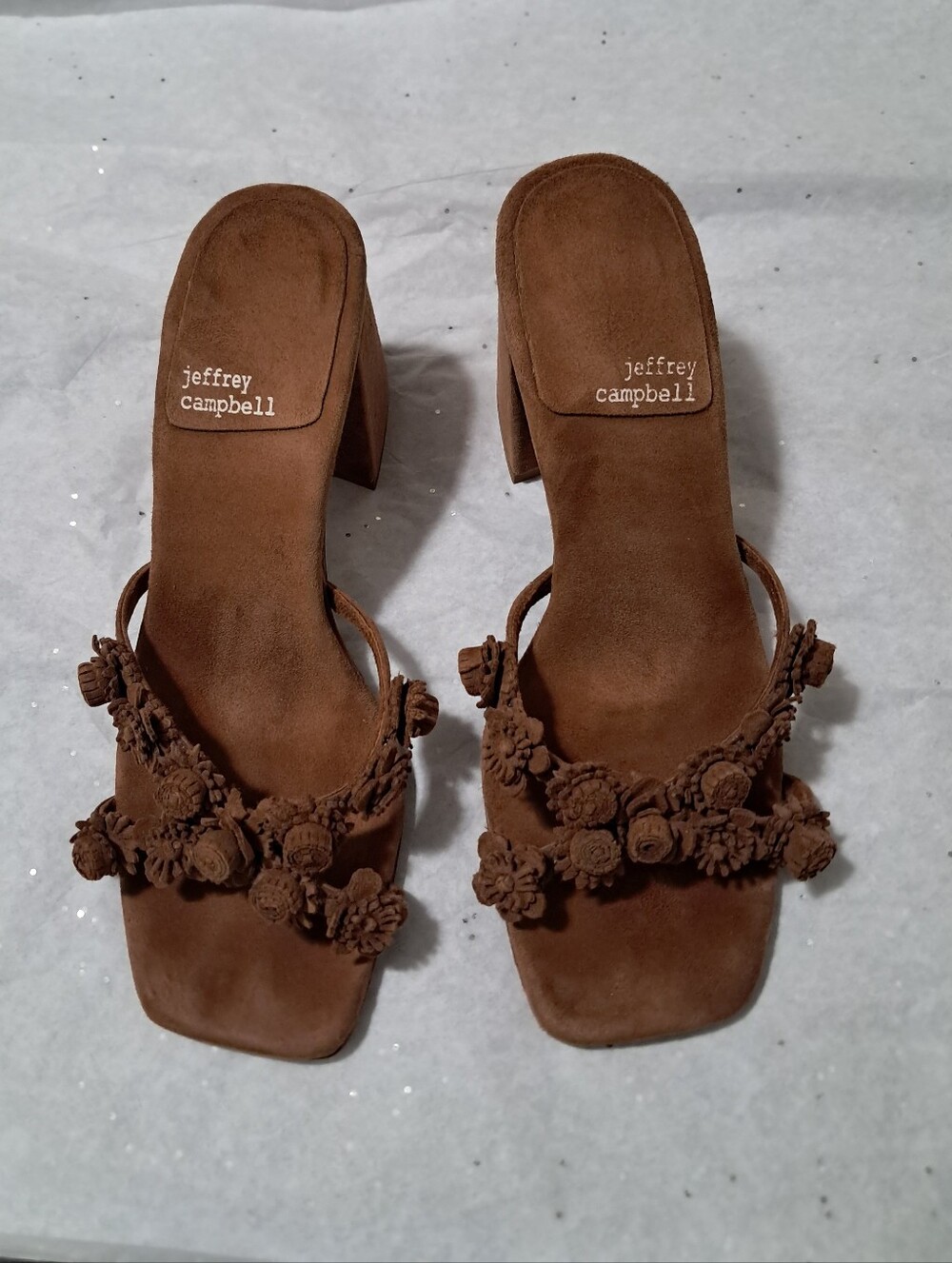 Jeffrey Campbell Womens Ditzy Sandal Dark Natural Suede 3" Heel Sz. 7/38